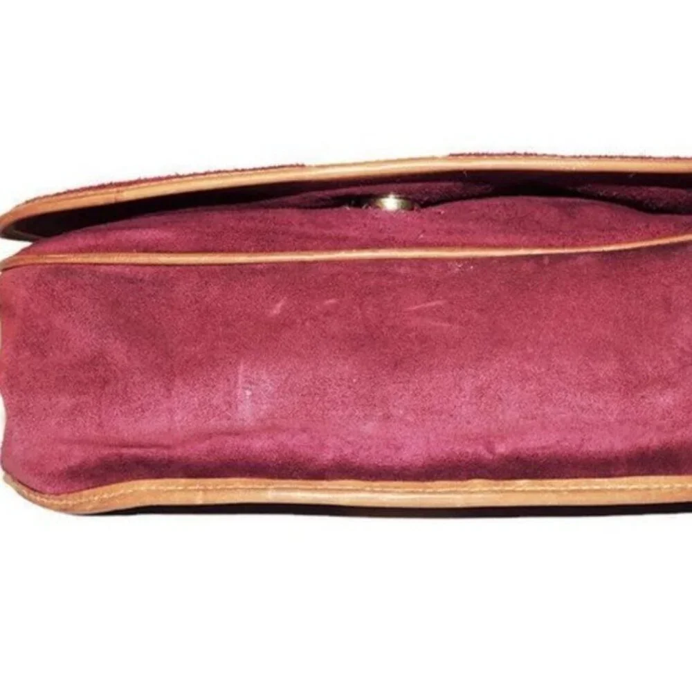 Yancci Shoulder Bag Women Medium Burgundy Suede Leather Floral Medallion Vintage